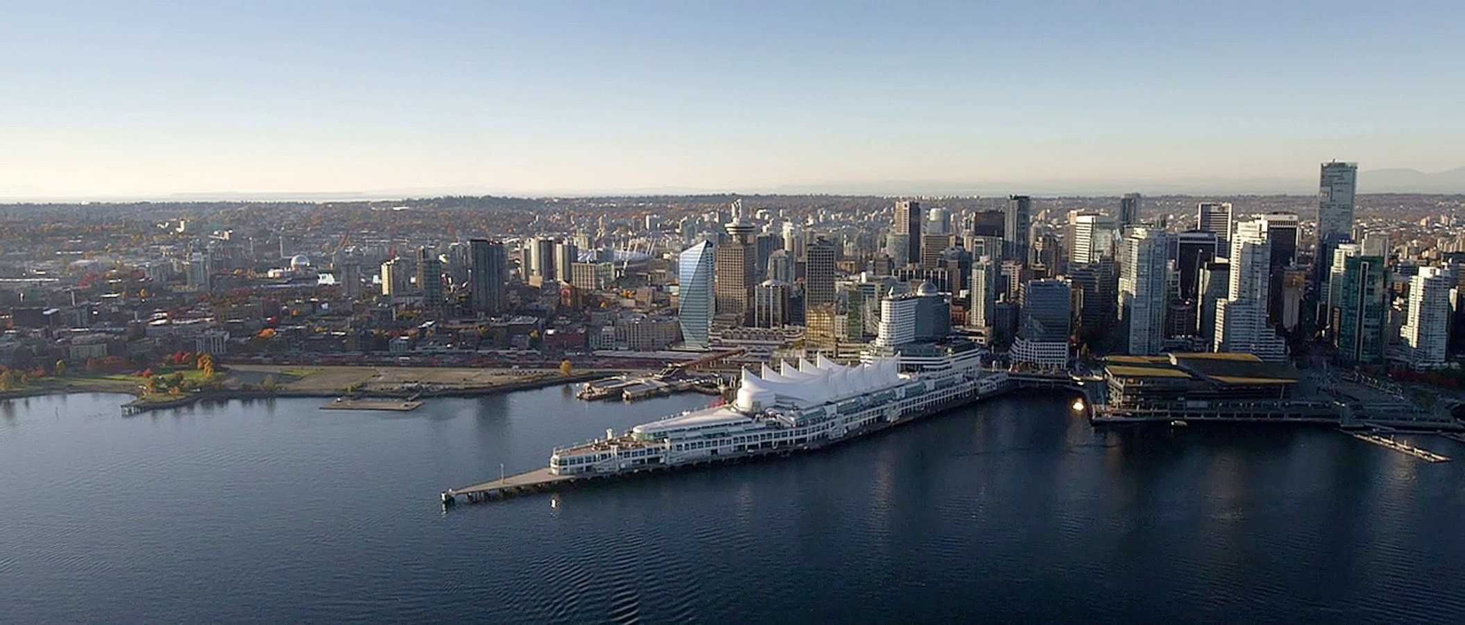 Waterfront tower aerial skyline